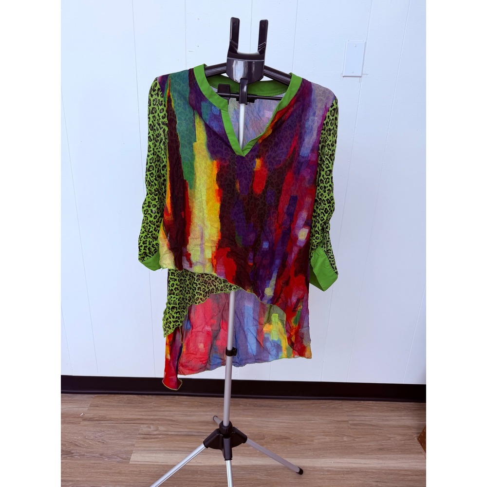 Dor Dor Couture Tunic Women Size M Multicolor Excellent Abstract Mesh High Low